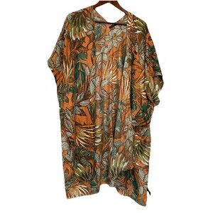 Anthro Do Everything In Love Orange Tropical Kimono Coverup Womens O/S